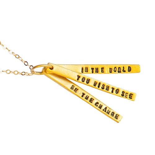 Chocolate and Steel Long Bar Quote Necklace Ghandi Gold Weston Table