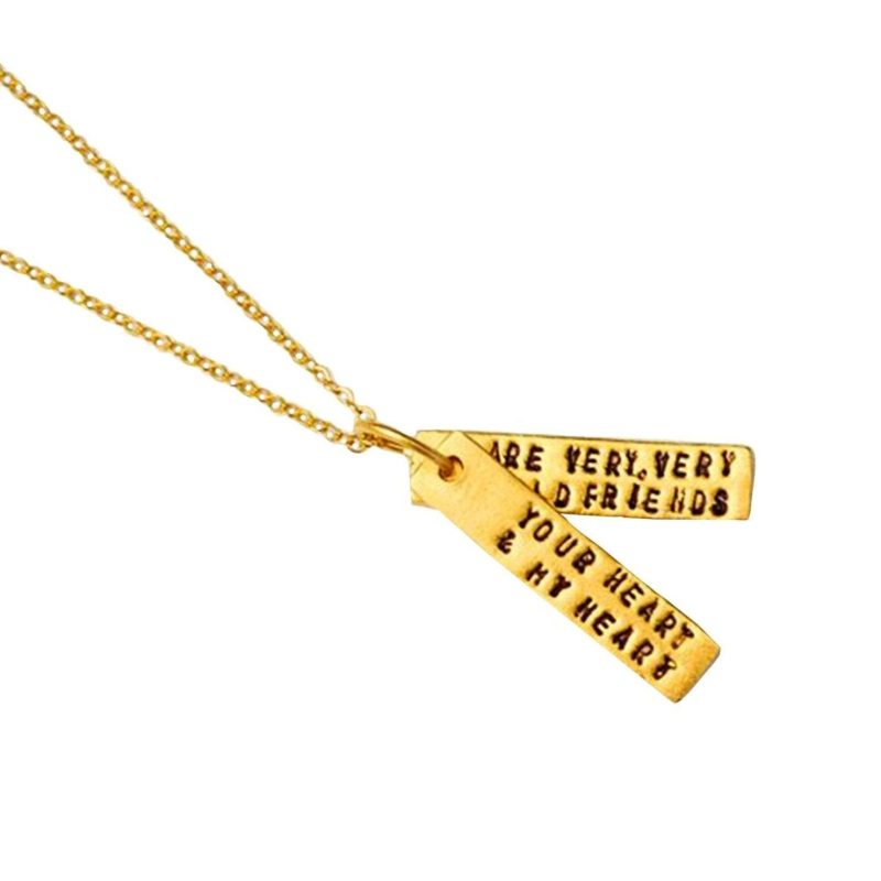 Chocolate and Steel Long Bar Quote Necklace Hafez Gold Weston Table