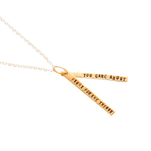 Chocolate and Steel Long Bar Quote Necklace Ruth Bader Ginsburg Gold Weston Table