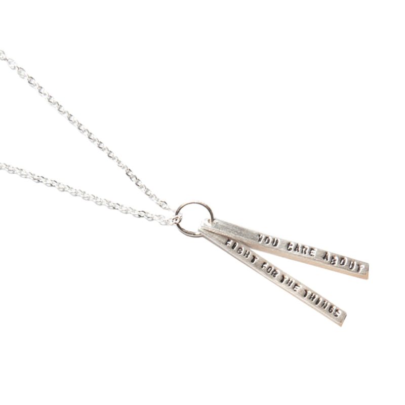 Chocolate and Steel Long Bar Quote Necklace Ruth Bader Ginsburg Silver Weston Table