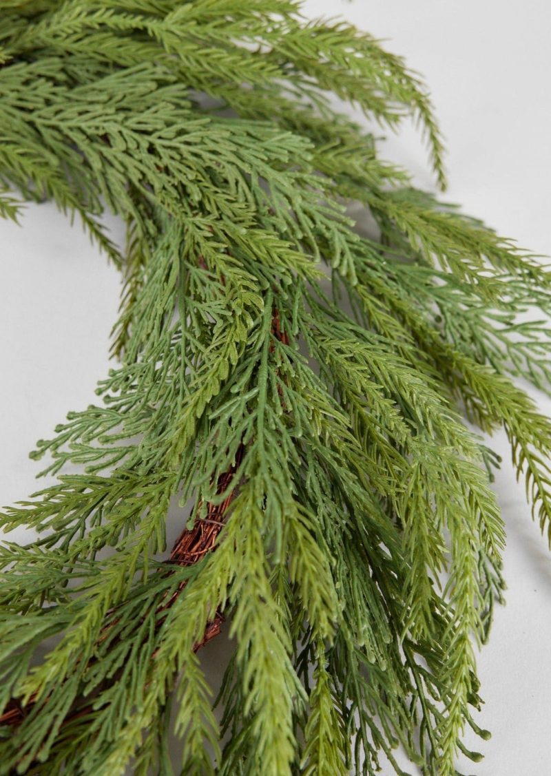 Faux UV Treated Cedar Christmas Outdoor Wreath in Closeup View