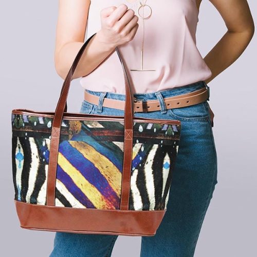 Model holding Sebra Stripe Tote Bag 600x600 V1 1