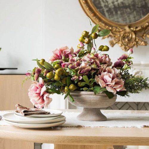 Whitewashed Compote with Mauve Flowers