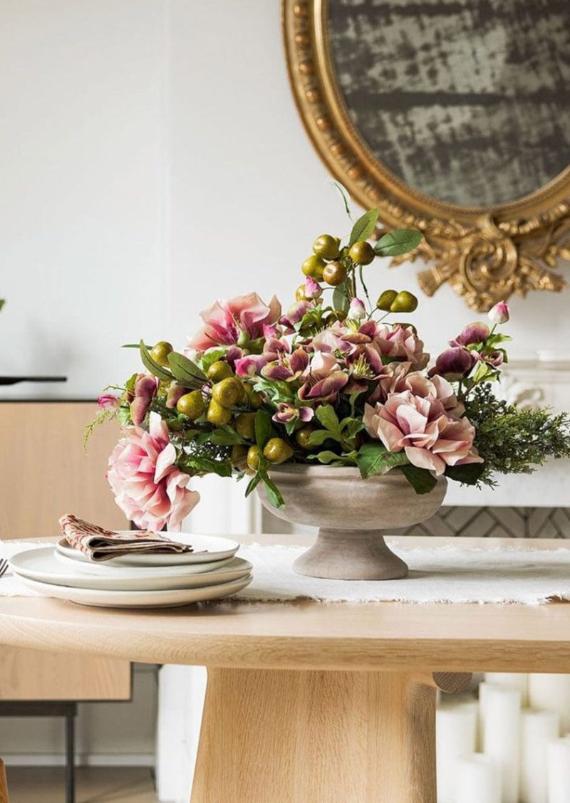 Whitewashed Compote with Mauve Flowers