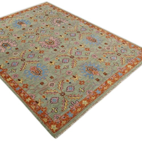 antique 5x8 6x9 8x10 9x12 10x14 and 12x15 hand knotted antique green pink beige and rust traditional persian vintage oushak wool rug trdcp659 265147