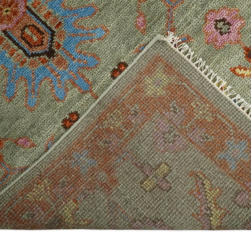 antique 5x8 6x9 8x10 9x12 10x14 and 12x15 hand knotted antique green pink beige and rust traditional persian vintage oushak wool rug trdcp659 505051