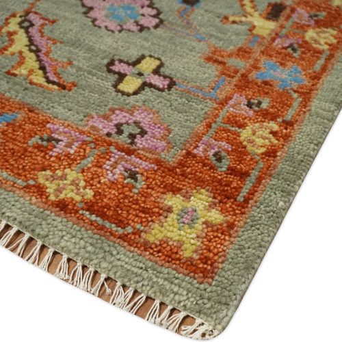 antique 5x8 6x9 8x10 9x12 10x14 and 12x15 hand knotted antique green pink beige and rust traditional persian vintage oushak wool rug trdcp659 535367