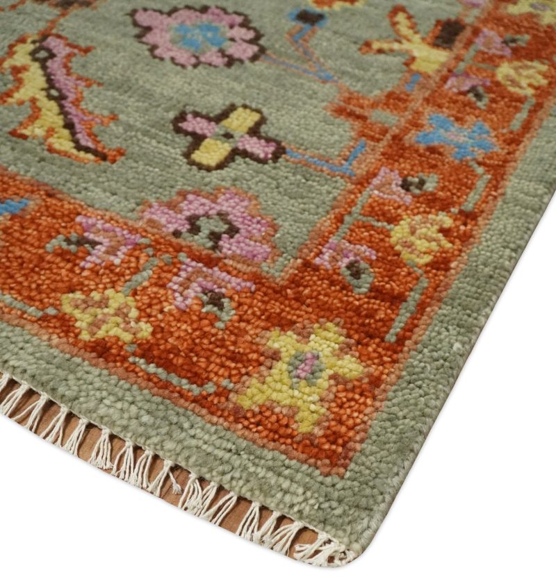 antique 5x8 6x9 8x10 9x12 10x14 and 12x15 hand knotted antique green pink beige and rust traditional persian vintage oushak wool rug trdcp659 535367