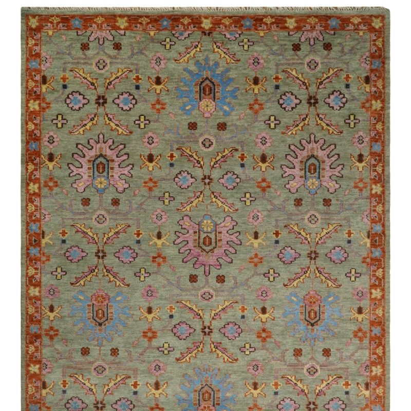 antique 5x8 6x9 8x10 9x12 10x14 and 12x15 hand knotted antique green pink beige and rust traditional persian vintage oushak wool rug trdcp659 866698