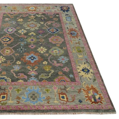 antique gray and pink 5x8 6x9 8x10 9x12 10x14 and 12x15 wool traditional persian silver vibrant colorful hand knotted oushak area rug trdcp787 209732