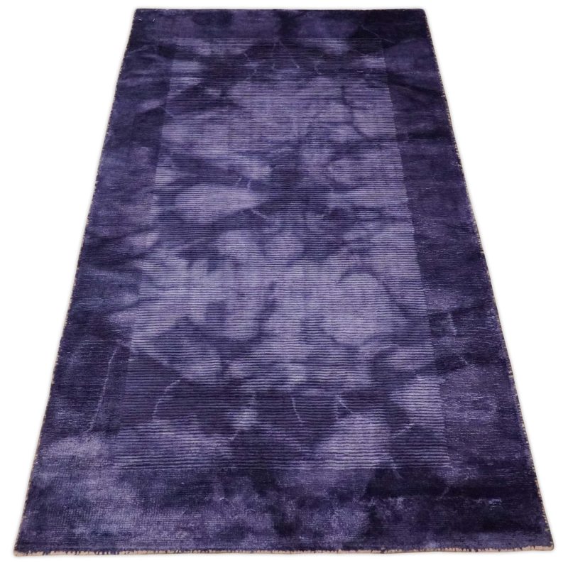 entryway purple tie dye hand woven loop and cut modern abstract art silk rug knt11 468546