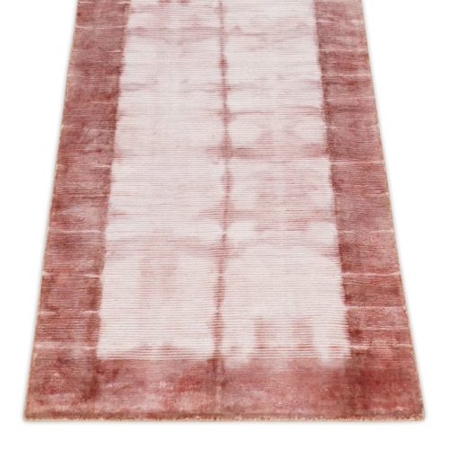 hand woven and carved silver and peach floral art silk rug knt7 481264