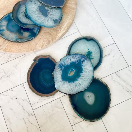 vibrant teal agate coaster set 760036